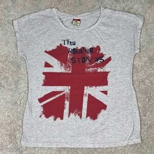 The Cove Rolling Stones Union Jack Graphic T-Shirt Womens Small Gray Cap Sleeve